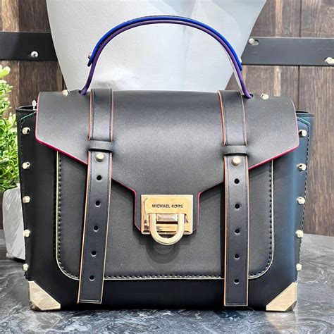 contrast trim leather satchel.